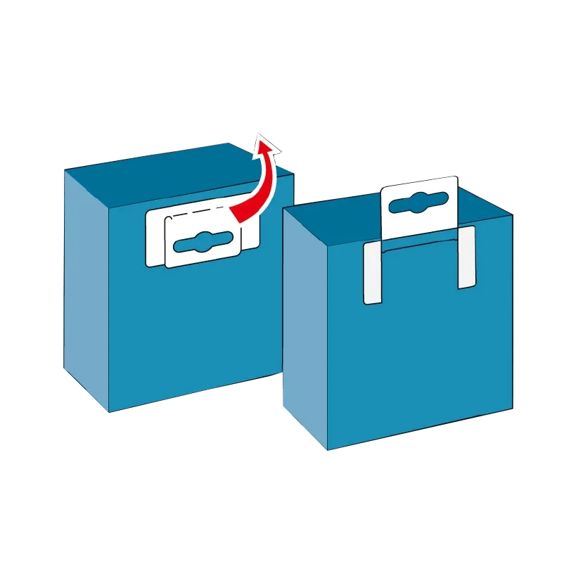 Self-Adhesive Foldable Hang Tabs 6 Two boxes with foldable adhesive hang tabs— one box with the tab folded flat, the other with the tab lifted and ready for hanging.