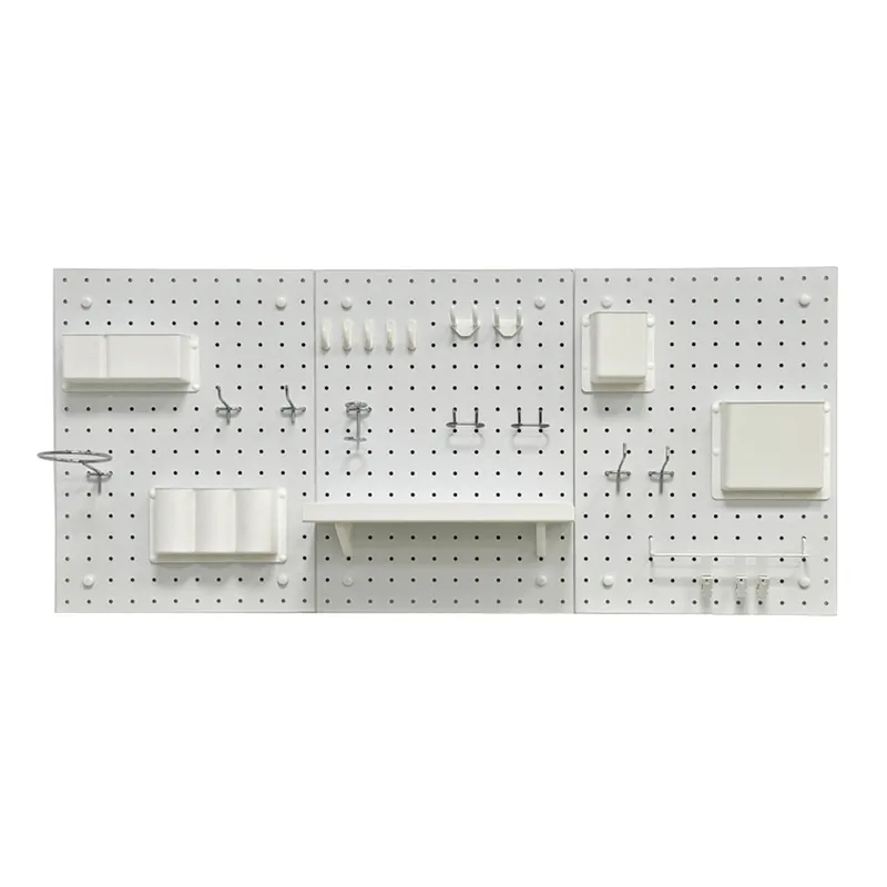 12″x16″ Pegboard Organizer Kit (3-Piece Set) 2 Pegboard organizer kit 3-piece set with hooks, shelves, and storage bins, showing full modular wall storage configuration.